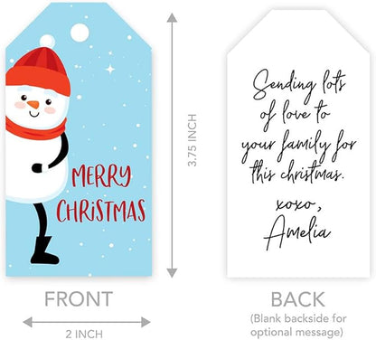 Andaz Press Christmas Holiday Season Classic Gift Tags, Merry Christmas to from Classic Favor Tags, Snowman with Stars Design, for Holiday Events, Parties, and Favors, 60-Pack