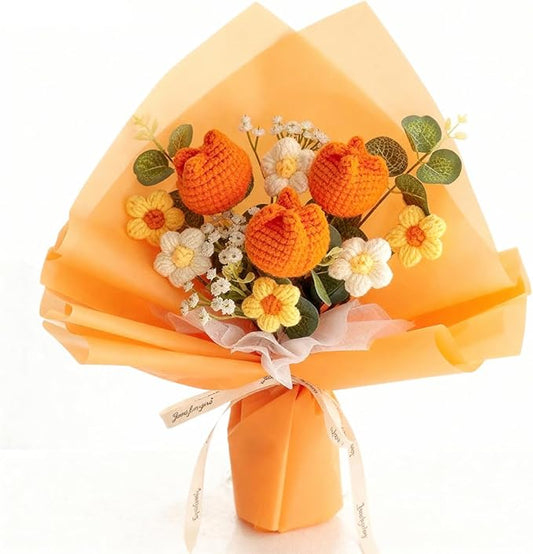 Crochet Flower Bouquet Handmade Knitted Sunflower Tulip Rose Daisy