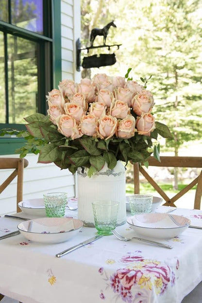 DILATATA Artificial Realistic Roses Peach Flowers 24" Real Touch Silk Roses Bouquet Long Stems Rose Fake Roses Decor for Home Party Wedding Table Centerpieces Roses Realistic - 5 Pcs
