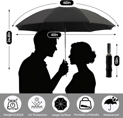 LLanxiry Compact Travel Umbrella, 44" Canopy, Automatic Open/Close Windproof Umbrella, 210T Pongee, 8-Rib Fiberglass, Travel Size Mini, Portable Rain/Sun Umbrellas UPF 50+ with Cover