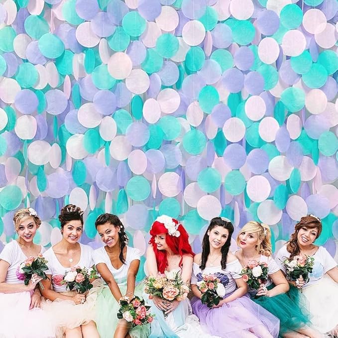 205 Ft Teal Purple Party Decorations Big Circle Dot Backdrop Garland Tissue Paper Polka Dots Hanging Curtain Streamer for Mermaid Under the Sea Birthday Bachelorette Wedding Baby Shower Party Supplies