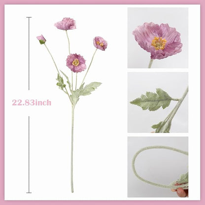 8PCS Purple Poppy Flowers Artificial 22.8" Realistic Faux Silk Poppies Flowers with Stems for Wedding Party Table Centerpiece Home Decor(Purple)