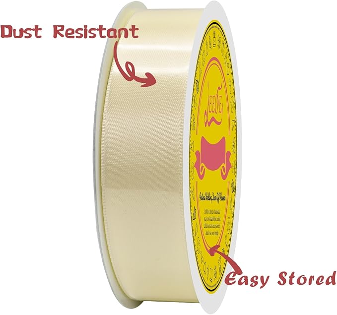 Double Face Cream Satin Ribbon 7/8 inch X 25 Yards Polyester Cream Ribbon for Gift Wrapping Very Suitable for Weddings Party Hair Bow Invitation Decorations and More