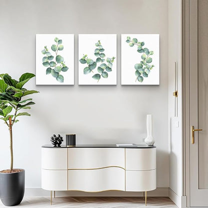 3 Piece framed Canvas Wall Art for living room bathroom Wall Decor Canvas Prints bedroom Decorations Office kitchen wall Artwork painting Green leaves Picture Watercolor painting Poster Home Decor