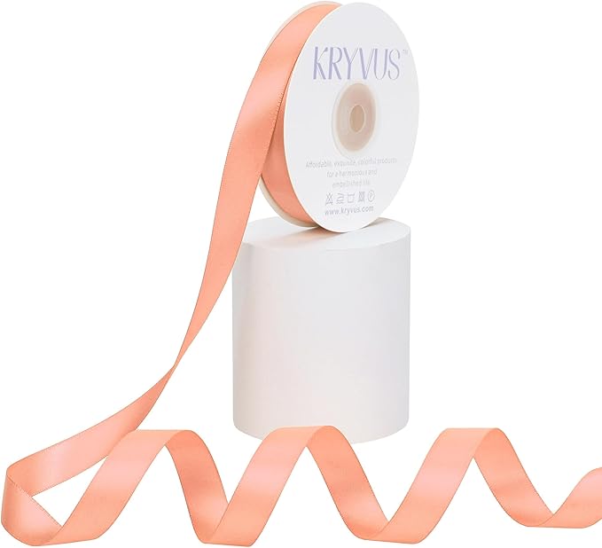 Peach Satin Ribbon, Double Faced 5/8 Inch X 25 Yards Peach Ribbon, Premium Satin Ribbon for Gift Wrapping, Crafts, Hair Bow Making, Sewing, Flower Bouquet, Wedding Party Decor