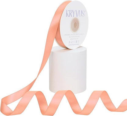 Peach Satin Ribbon, Double Faced 5/8 Inch X 25 Yards Peach Ribbon, Premium Satin Ribbon for Gift Wrapping, Crafts, Hair Bow Making, Sewing, Flower Bouquet, Wedding Party Decor