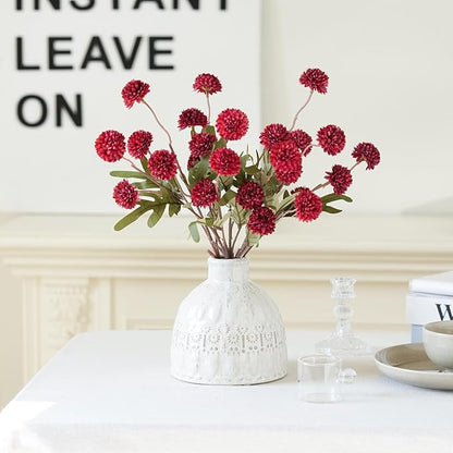 Laelfe Artificial Kiku Flower Wind Red- 5 Pcs Fake Pompon Mums Silk Small Chrysanthemum Faux Ball Fall Flower Stem Decor for Wedding Filler DIY Bouquet Centerpieces Arrangements Shower (Dark Red)