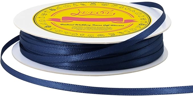 Double Face Navy Blue Satin Thin Ribbon 1/8 inch X 50 Yards Polyester Navy Blue Ribbon for Gift Wrapping Very Suitable for Weddings Party Hair Bow Invitation Decorations and More