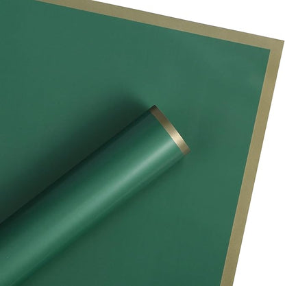 WRAPAHOLIC 20 Sheets Flower Wrapping Paper - 22.4 x 22.4 inch Green with Gold Edge Water-Resistant Floral Bouquet Wrapping Paper, Florist Supplies Packaging Paper for Wedding Birthday Gift DIY