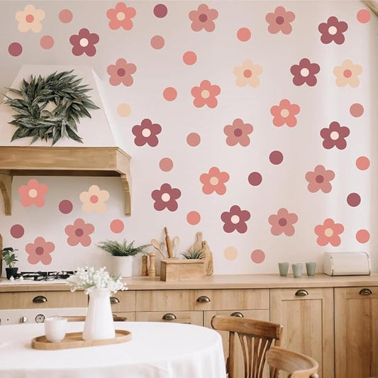 Daisy Flowers Wall Stickers – 180 Pcs Peel & Stick Removable Waterproof Vinyl Floral Wall Art Decals for Bedroom, Nursery & Aesthetic Spaces | A Simple Peel Brings Cozy Boho Warmth (Retro Style)