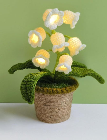 Lily of The Valley Lamp, Crochet Artificial Flower with 7 Little Night Lights, Cute Gifts for Women Wife Girlfriend Birthday Christmas Valentine Mother's Day -Medium