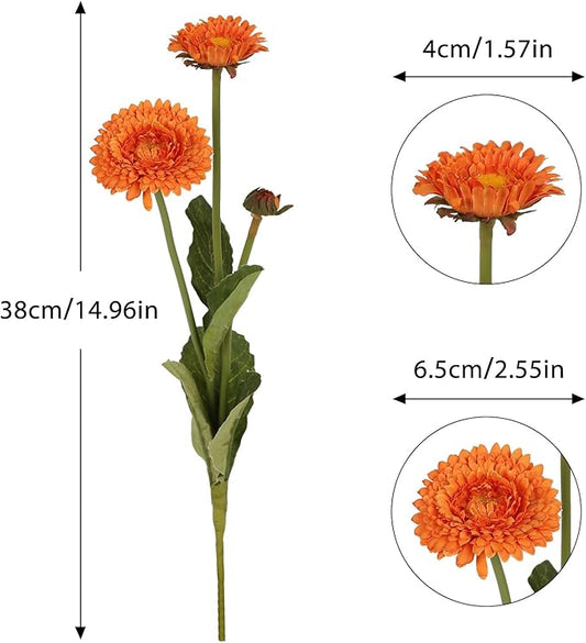 Orange Artificial Daisy Flowers 8pcs Fake Calendula Flowers Silk Chrysanthemums with Stems for Wedding Home Kitchen Party Kitchen Indoor Decoration(Orange)