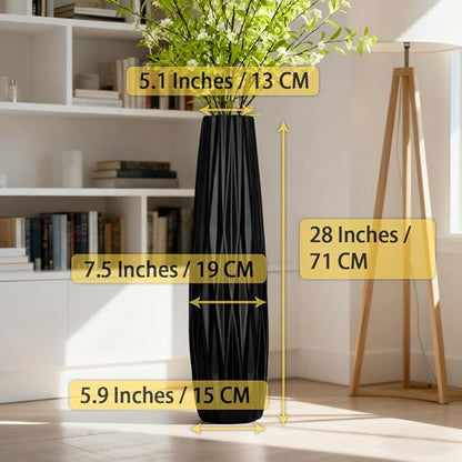 Tall Black Floor Vase – 28" Twisted Geometric Ceramic Vase for Modern Home, Living Room, Table Centerpiece or Corner Decoration