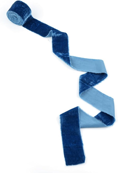 MAYREEL 2 Inch Blue Velvet Ribbon Hand Torn Navy Blue Silk Frayed Edge for Bridal Bouquets Invitations Wedding Vow Books Gift Baskets Hair Bows 3 Yards