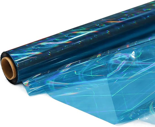 CMFYHM Iridescent Light blue Cellophane Wrap Roll I 34 In X 100 Ft I Extra Wide Colorful Cello Perfect For Baskets,Gifts,Birthday Holiday Wedding Floral, Party Arts Crafts Decoration