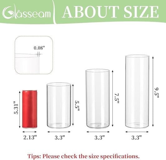 Glasseam Clear Cylinder Vases Set, 24Pcs Glass Vases for Centerpieces Bulk, Modern Floating Candle Holder for Decor, Hurricane Candle Holders for Wedding Table Decor (5.5"/7.5"/9.5")
