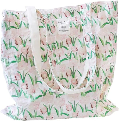 Cotton Canvas Tote Bag Reusable Soft Grocery Cloth Bag Floral Shoulder Bag for Beach Travel Shopping