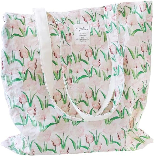 Cotton Canvas Tote Bag Reusable Soft Grocery Cloth Bag Floral Shoulder Bag for Beach Travel Shopping