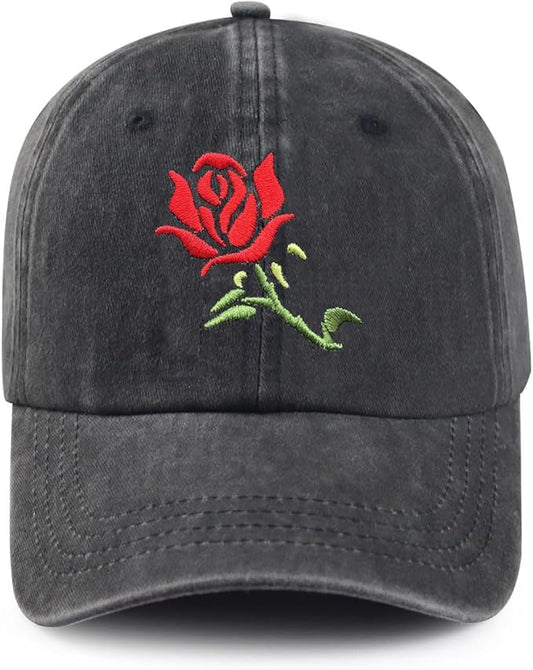 Cute Flower Hat, Elegant Floral Embroidered Adjustable Baseball Cap for Men Women, Gifts for Flower Lovers, Black