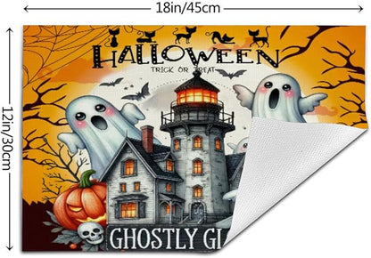 PVC Placemats Set of 1 Wipeable Table Mats Washable Heat Resistant Non Slip Vinyl Dining Table Mat for Kitchen Indoor Outdoor Patio Farmhouse Place Mats Black Halloween Castle Decorative
