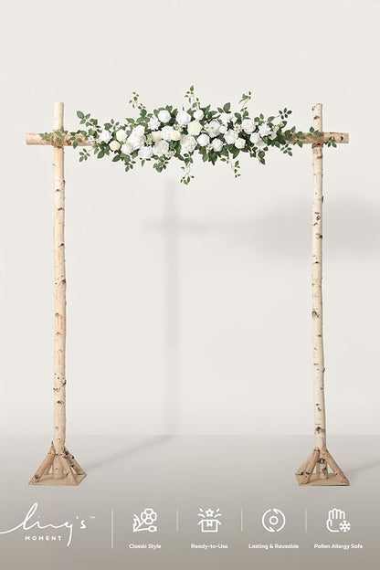 Ling's moment Wedding Arch Flowers - 6.5FT Floral Garland for Ceremony Arbor Backdrop Decoration - Artificial Rose Floral Swag for Sweetheart Table Birthday Party, Baby Shower, White Green