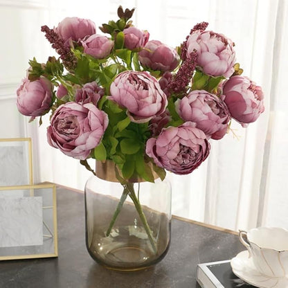 2 Packs Artificial Peony Flowers Silk Peonies Fake Flower Bouquet Arrangements for Home Wedding Party Decoration (Sweetened Bean)