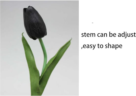 Artificial Flowers 10 Heads Mini Real Touch Artificial Tulip for Home Wedding Party Centerpiece Decoration (Black)