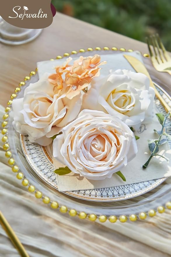 Serwalin Artificial Flowers Boho Champagne Flowers Fake Wedding Flowers Cake Flowers for DIY Wedding Bouquets Bridal Shower Centerpieces Floral Arrangements Party Decor