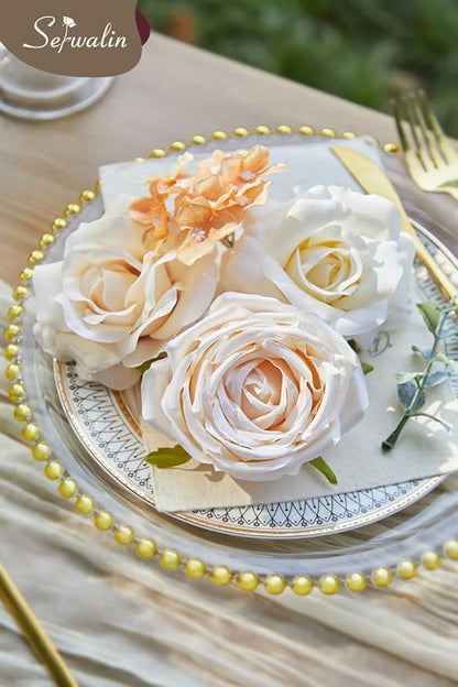 Serwalin Artificial Flowers Boho Champagne Flowers Fake Wedding Flowers Cake Flowers for DIY Wedding Bouquets Bridal Shower Centerpieces Floral Arrangements Party Decor