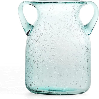 MDLUU Seeded Glass Vase, 4.6" W x 6.7" H, Clear, Double Ear Design, Coastal Modern Style, Perfect for Dining Room, Bedroom, Bathroom