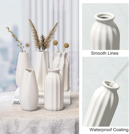 OERGKE White Ceramic Vase with Painting Kit Small vases for Flowers, Home Farmhouse Decor Modern Boho Vases for Living Room, Office, Dining Table, Bedroom, Kitchen Shelf(8packs)