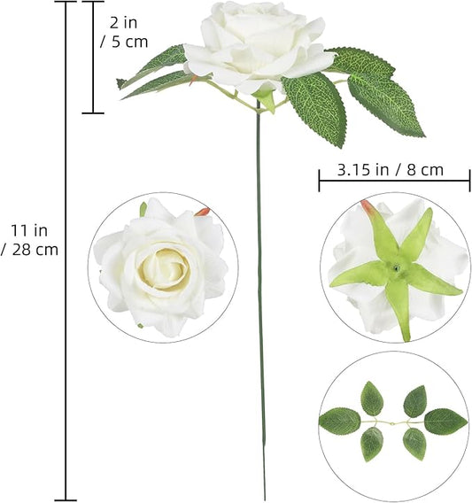 White Roses 16pcs Velvet White Artificial Roses Flowers 3.15" Silk Roses for Bridal Bouquet Wedding Flowers for Floral Centerpieces Home Party Decor (White)