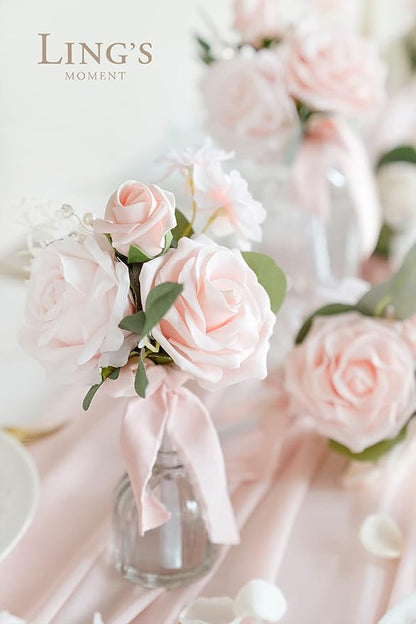 Ling's moment Artificial Flowers 16pcs Pale Pink Silk Roses with Stems, 3.5" Fake Shabby Blush Vendela Roses Bulk for DIY Wedding Bouquets Centerpieces Party Baby Shower Home Decoration