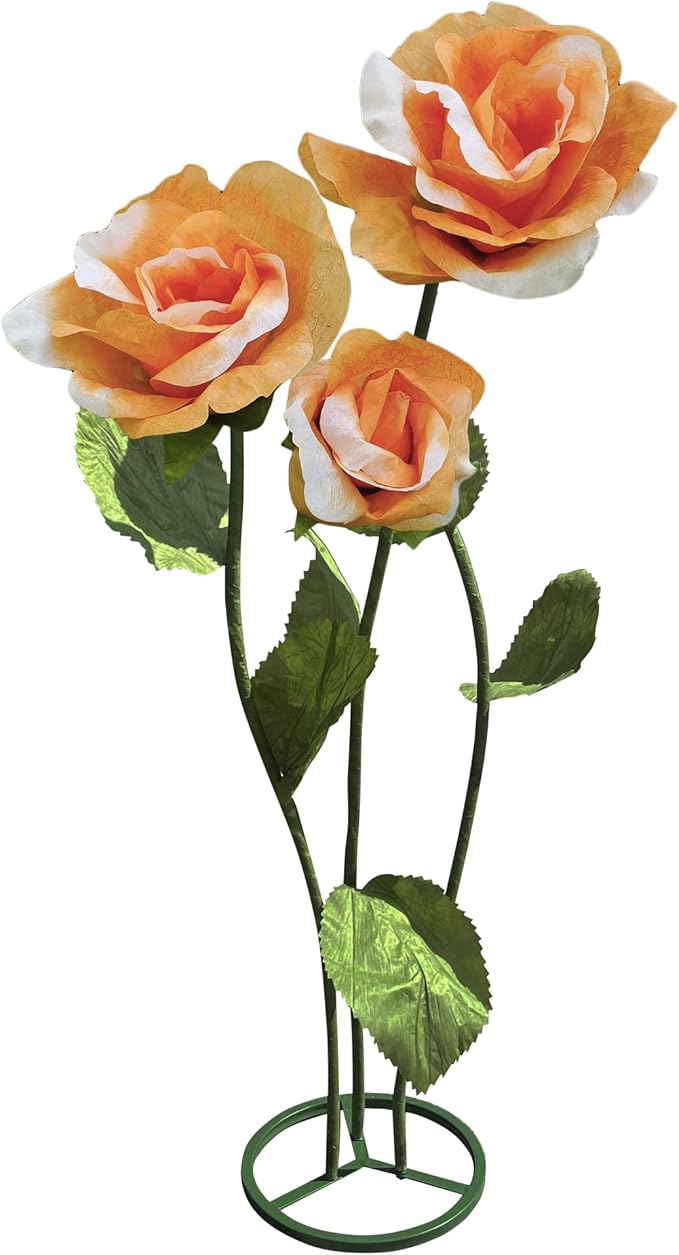 3pc Big Artificial Paper Flowers Wedding Decorations, Giant Rose Flower with Stems for Wedding, Arrangements Party Home Display Baby Shower Photographic Props Mall Display (Orange)