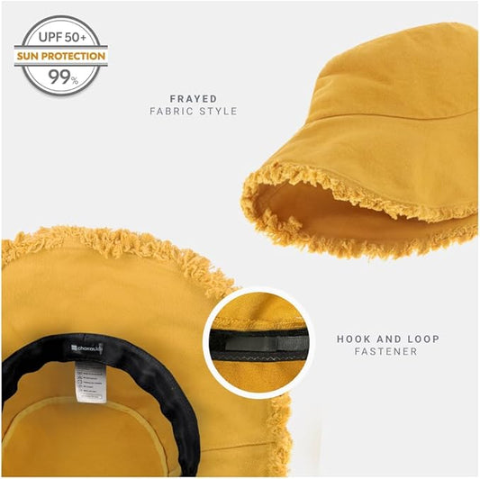 CHOK.LIDS Frayed Bucket Hats for Women Men Unisex Trendy Washed Cotton Floppy Wide Brim Boonie Outdoor Summer Beach Headwear