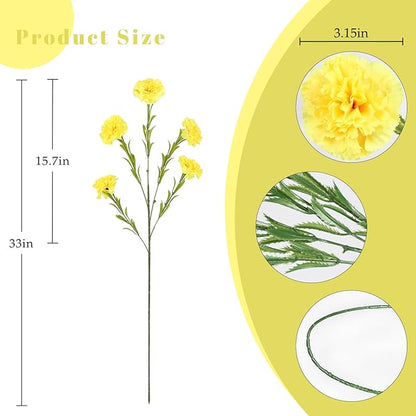 IPOPU Yellow Carnations Artificial Flowers 6PCS Faux Carnations Silk Flowers 33in Long Flowers for Tall Vases for Wedding Home Table Centerpieces Floral Arrangement(Yellow)