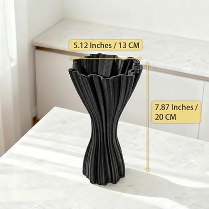 Minimalist Black Ceramic Vase, Irregular Organic Shape Decorative Flower Vase for Home Decor, Wabi-Sabi Modern Accent for Living Room Table Shelf