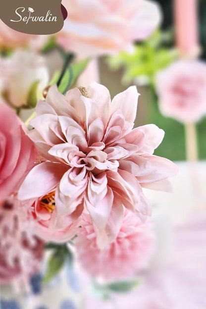 Serwalin Pink Artificial Flowers Peonies, Fake Silk Flowers Wedding Bouquet Bridal Centerpieces Flowers for Decoration, Cake Flower Home Decor