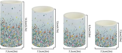 Flameless LED Candles Electric Pillar Candles with Remote Timer Color Changing Control Long Lasting Pack of 4 for Table Centerpiece Home Indoor Decoration, Flower Butterfly Blue