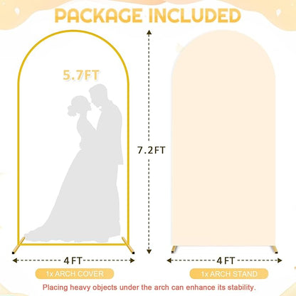 FUHSY Wedding Backdrop Arch Stand with Beige Arch Cover 7.2FT Metal Arch Backdrops Stand and Cover Set Balloon Backdrop Arches for Wedding Ceremony Graduation Bridal Baby Shower Event Decorations