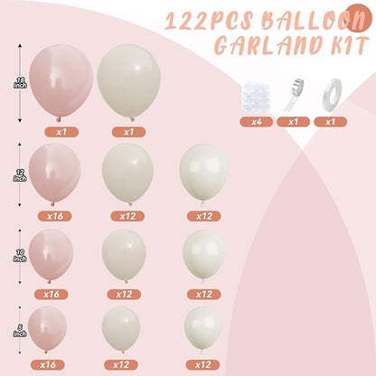 Dusty Pink Balloon Arch Kit, 122Pcs Dusty Pink Ivory Sand White Matte Balloons for Girls Boho Birthday Bridal Wedding Engagement Neutral Baby Shower Anniversary Party Decorations