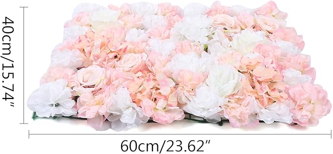 4Pcs Artificial Flower Wall Panel,3D 16" X 24" Silk Rose Mat Artificial Flower Wall,Rectangle Decorative Backdrop Flower Panels Wall for Bridal,Patio,Garden,Yard Decor (White,Pink)