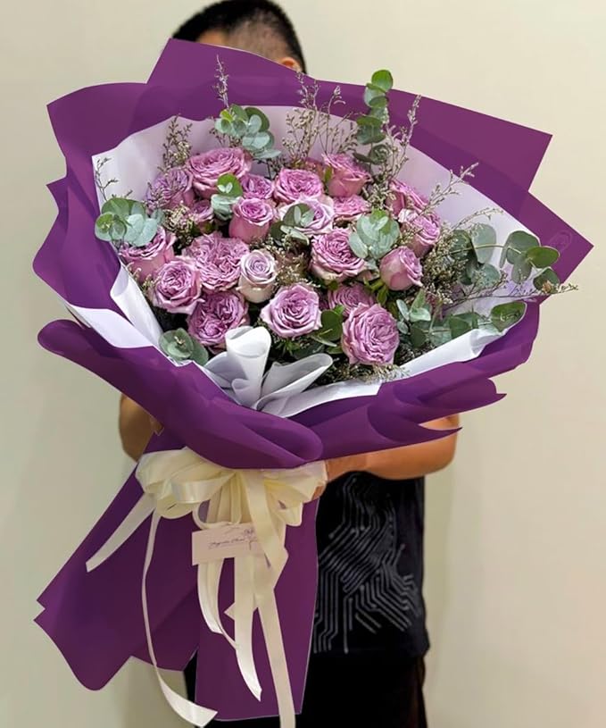 WRAPAHOLIC 20 Sheets Flower Wrapping Paper - 22.4 x 22.4 inch Pure Dark Purple Color Water-Resistant Floral Bouquet Wrapping Paper, Florist Supplies Packaging for Wedding Birthday Gift DIY