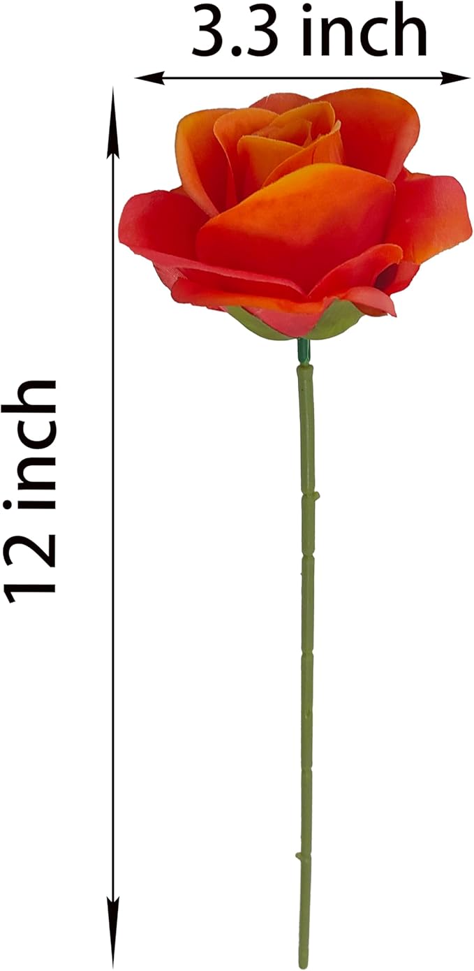 Artificial Satin Sunset Red Rose Flower Heads,42 Pcs Orange Red Silk Rose Heads with Stems,3.5'' Rose Artificial Flowers Bulk,Artificial Rose Flower Heads for DIY Crafts Bouquet (42, Sunset red)