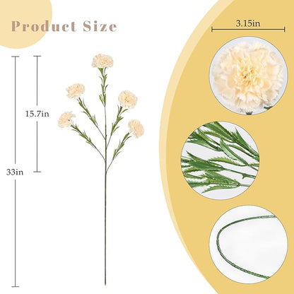 IPOPU Carnations Artificial Flowers 6PCS Silk Carnations Faux Flowers Artificial Flowers Bulk 33in Long Flowers for Wedding Home Table Centerpieces Floral Arrangement(Champagne)