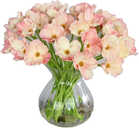 10 PCS High Quaulity Fresh Artificial Mini Real Touch PU/ latex Corn Poppies Decorative Silk fake artificial poppy flowers for Wedding holiday Bridal Bouquet Home Party Decor bridesmaid (Pink)