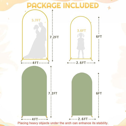 FUHSY Wedding Metal Arch Backdrop Stand with Sage Green Arch Cover 7.2FT, 6FT Balloon Arches Stand and Cover Set of 2 Spandex Arched Backdrop Covers for Birthday Party Baby Shower Ceremony Arbor Decor