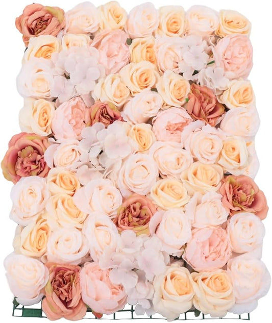 Gdrasuya10 4pcs Realistic Flower Wall Background Artificial Flowers Wall Backdrop Panel 3D Silk Rose Fake Flower Wall Panel Banquet Wedding Party Decor, Photography Background 60 x 40 cm