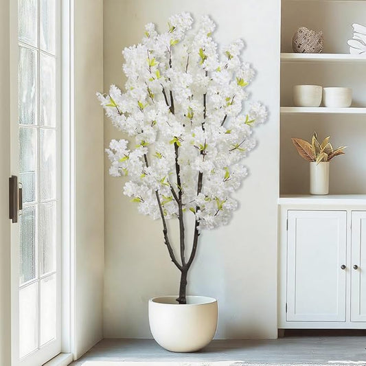 White Faux Cherry Blossom Tree Artificial Flower Tree Indoor Decor for Home Decor Gift