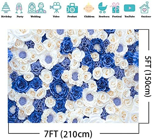 7X5FT Blue White Fowers Photo Backdrop Anniversary Celebration Couple Studio Props Photography Backdrops Wedding Background Newborn Shower Banner Birthday Party Props DH-87